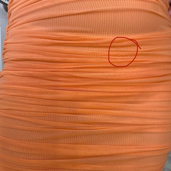 Aritzia Babaton Luxor Ruched Dress Bodycon spaghetti strap square neck orange 2 - Picture 14 of 14